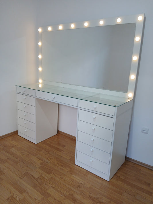 Premijum sto za šminkanje sa LED rasvjetom (180 × 190 × 50 cm)